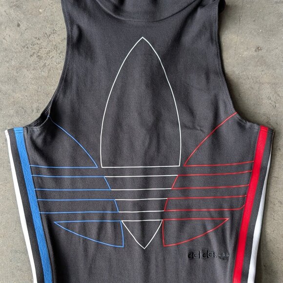 Adidas Adicolor Tricolor Tank Dress Black Red White Blue Bodycon Mini Dress - Picture 3 of 7